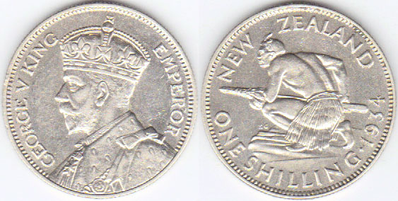 1934 New Zealand silver Shilling (gEF) A002277